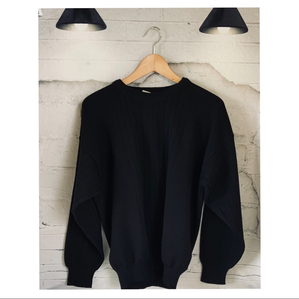 100% ITALIAN WOOL NORM THOMPSON RICH BLACK CREW NECK SWEATER - LRG - Picture 3 of 11